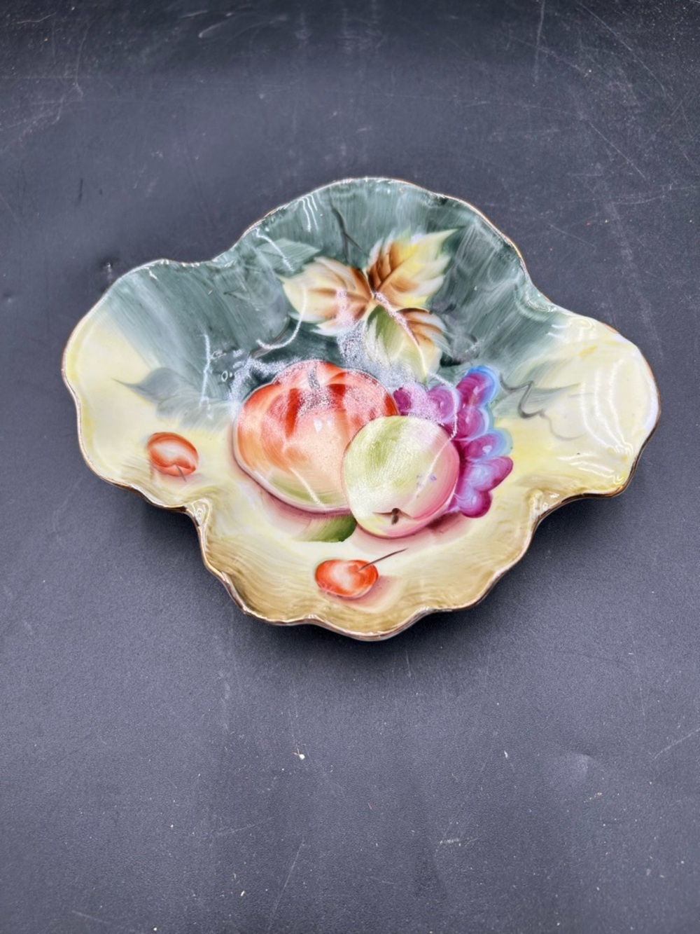 Lefton Hand-Painted Fruit Motif Scalloped Porcelain Dish
